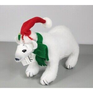 Annalee 2009 Polar Bear 9” NWT Santa Hat Green Scarf